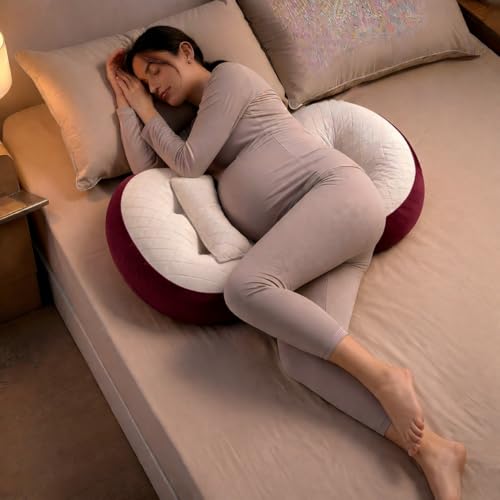 Image of Luxury Comfort Pregnancy Pillow for Women - Pregnant Pillow & Maternity Pillow for Pregnancy Sleeping with Belly Support (White & Maroon Set of 2)