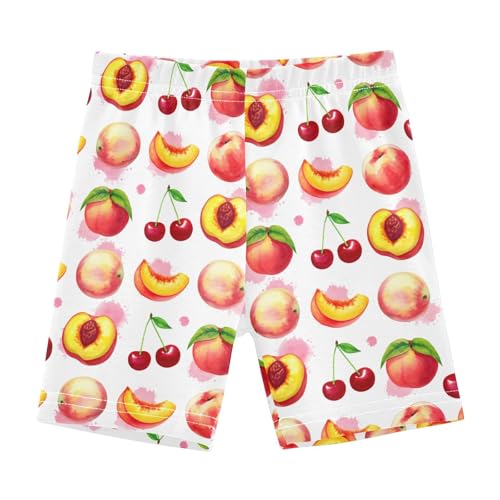 Peach Cherry Fruit White Girls Bike Shorts Toddler Soft Cotton Under Dress Dance Shorts