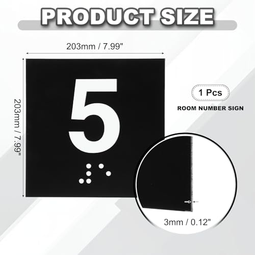 Signalétique tactile numéro 5 avec Braille blanc sur noir