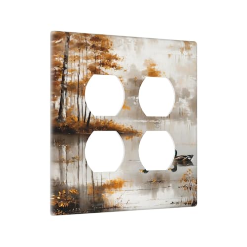 Decorative Outlet Covers Funny Ducks Vintage Lakeside Landscape 2 Gang Wall Plate Cover Double Duplex Receptacle Two Switch Light Switch Cover Plate Jumbo Dual Faceplate
