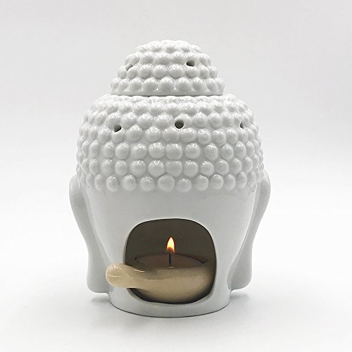 Buddha Head Statue Oil Burner Translucent Ceramic Aromatherapy Diffusers Home Decor (White) - Thumbnail 3