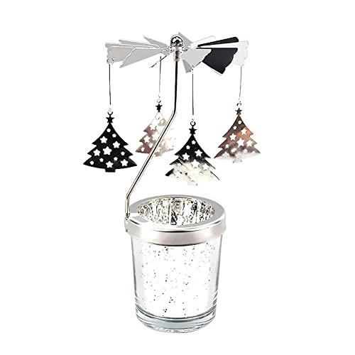 Eforcase Rotary Spinning Candle Holder, Silver Flying Christmas Tree Tea Lights Candle Ornament for Wedding Party Home Decor