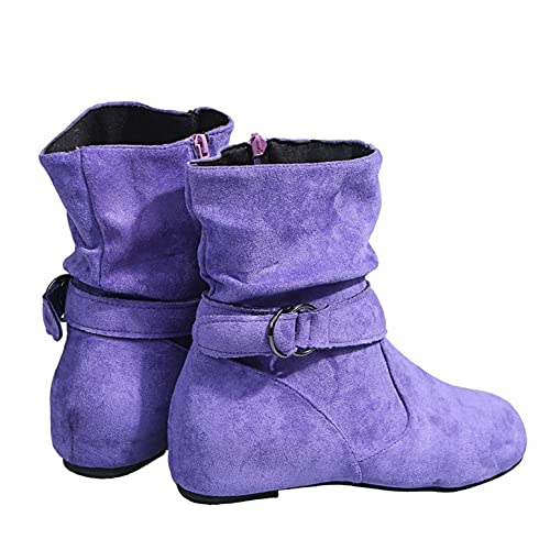 Hbeylia Women's Boots With No Heels Fashion Slouchy Ruched Suede Round Toe Slip On Flats Ankle Booties With Side Zipper Casual Comfortable Winter Fall Mid Calf Dress Short Boots For Women Ladies4
