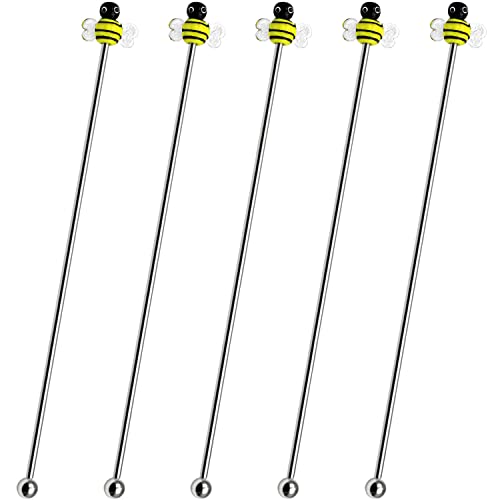 Bee Decoration Reusable Party Drink Stir Stick Stainless Steel Cocktail Coffee Stirrers Stir Juice Wine Cup Mixers Cocktail Drink Swizzle Stick with Glass Decor Top Mixing Cocktail,Hot Cocoa,Milk