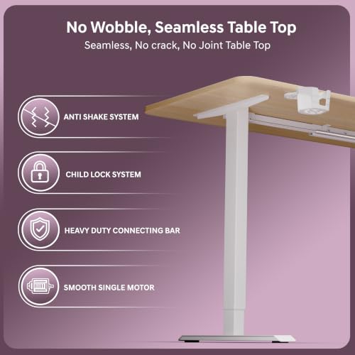 Image of V ONE Electric Standing Desk | Compact 1-Piece Top | 70Kg Weight Capacity | 3 Memory Preset | 5 Year Warranty | Built-in Cup & Headphone Holder | Home Office (White Oak, 100 * 60 CM)