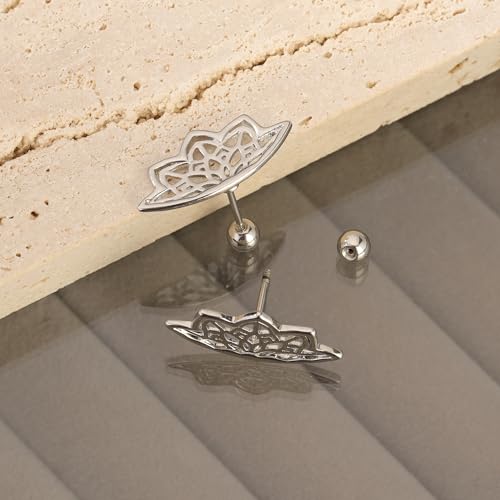 Goth Hidden Boho Helix Earring Geometric Mandala Lotus Flower Cartilage Helix Piercing Dark Silver Jewelry Gothic Jewelry Punk Tattoo Medieval Bohemian Silver Spiritual Earring ﻿3