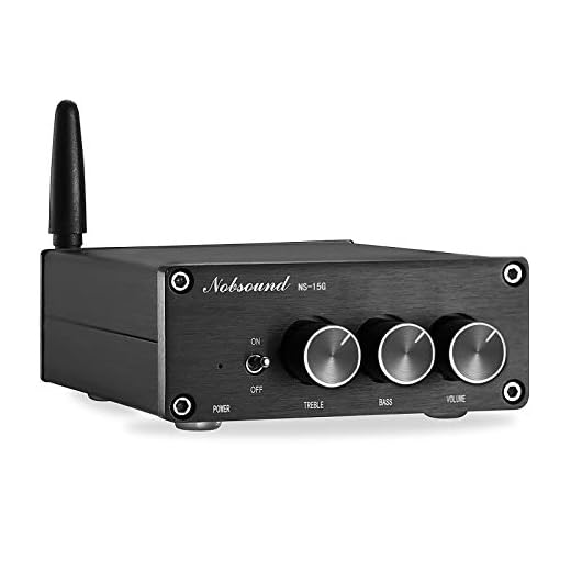 Nobsound 2 Channel Bluetooth 5.0 Amplifier , Class D Stereo Audio Amplifier , Mini Home Theater Power Amp , Digital Power Amplifier Receiver , 200W, Treble & Bass Control (NS-15G)