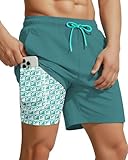 Yufawow 7 Inch 7in Men Swim Trunks Compression Liner Quick Dry Drawstring Zipper Pockets Inseam Male Swimwear Swimsuit Swimtrunks Boardshorts Bathing Suit Beach Pool Board Surf Short Essentials