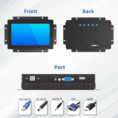 Image of 7 Inch Open Frame Touch Monitor, PCAP 10-Point Touch Industrial Touchscreen Monitor, with HDMI /VGA Interface, Active Matrix TFT LCD,LED Backlight, with VESA Mount