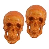 PRETYZOOM 2pcs Hand-Carved Wooden Skull Figurines Unique Decorative Statues for Home Decor Desktop Ornaments and Collectibles Realistic Design Approx