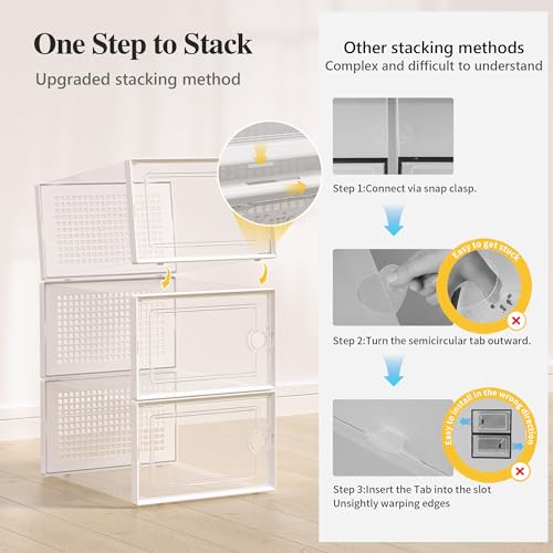 Image of Kuject X-Large Shoe Storage Boxes Organizers Clear Plastic Stackable 12 Pack, Shoe Rack & Holder Substitute, Sneaker Containers, Toy Storage Organizer Bins for Entryway, Closet, Under Bed, White