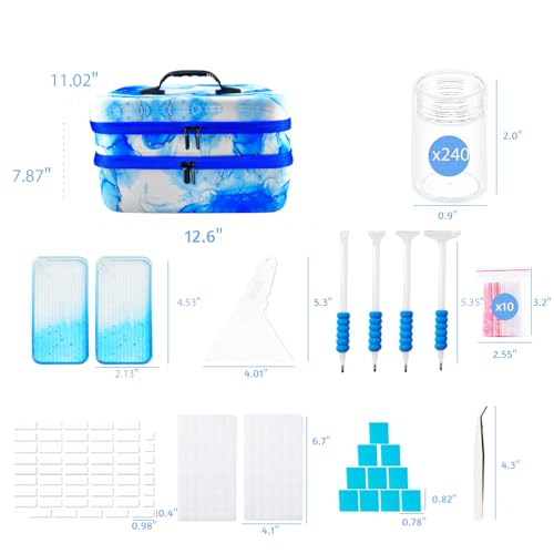 Image of 240 Slot Diamond Art Storage Box | Blue Bead Organizer Case with Drill Tools, Portable Craft Box, For 5D DIY Art Kits