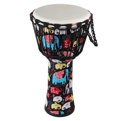 BGMUSER Djembe African Drum 10 x 20 inch Lightweight Hand Drum with Goatskin Drumhead and Fabric cover pvc body (Colorful Elephant Pattern)
