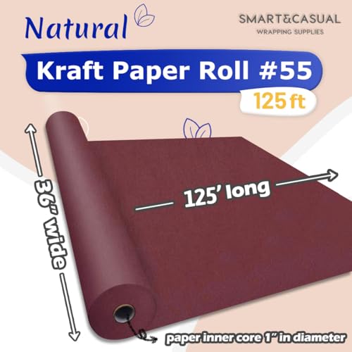 Image of SMART&CASUAL 36 inch x 1,500 inch (125') Wine Red Kraft Craft Paper Roll for Gift Wrapping Bulletin Board Bouquet Flower Art Packing Parcel Table Covering 80GSM 55LB (Wine Red, 36 inch x 125')