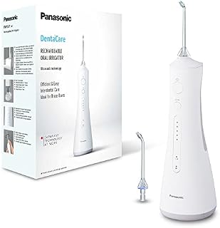 Panasonic EW1511W503 przenośny irygator z technologią ultradźwiękową (ładowanie 1h, 5 stopni strumienia wody (max. 647kPa), zbiornik 200ml), biały
