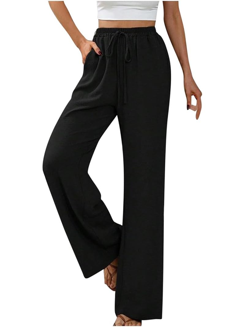 GUCURIN Damen Hose Weitem Bein Leicht Baggy Stoffhose Hanf Bequem Lounge Sweatpants Hohe Taille mit Taschen Kordelzug Jogginghose Einfarbig Basic
