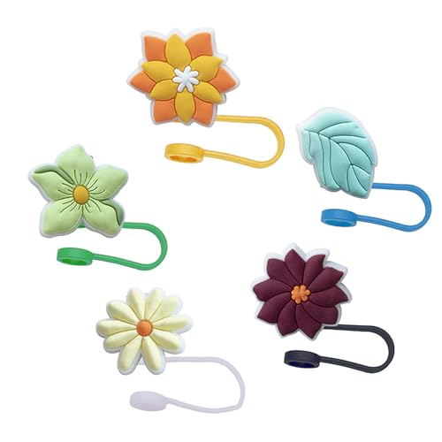 KarDoL 5 Pack Straw Covers Cap for Stanley Cup, 0.3 Inch(8mm) Diameter Cute Silicone Colorful Flower Shape Soft Dust-Proof Straw Protectors Reusable Straw Tips Lids Stanley Tumblers Accessories
