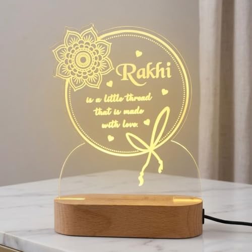 Image of Rakhi Quote LED Table Lamp - Multicolor Acrylic Night Light with Raksha Bandhan Design - Festival Gift for Brother & Sister
