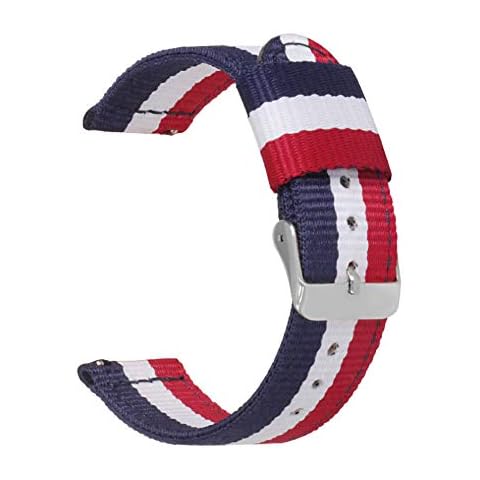 Quick Release Watch Band Thick NATO Nylon Strap 2 Pieces Wristband Navy White Red 22mm Cover