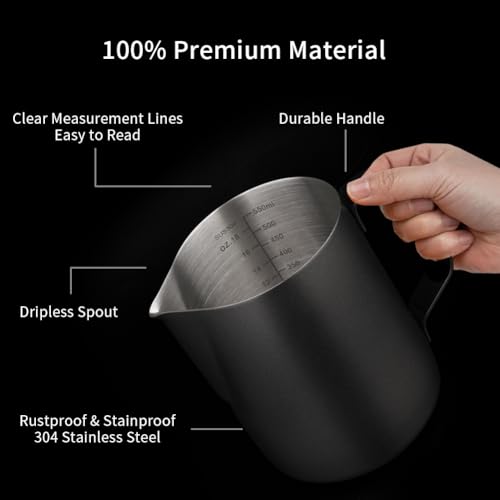 Image of watchget Stainless Steel Milk Frothing Pitcher 20oz /600ml | Espresso Steaming Pitcher for Cappuccino, Latte Art, Coffee Machine Accessories Milk Jug Coffee Frother Cup, Black