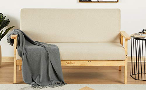 Loveseat Modern Chair, Living Room Sofa Wooden Armchair Fabric Upholstered Lounge Sofa, Apartment