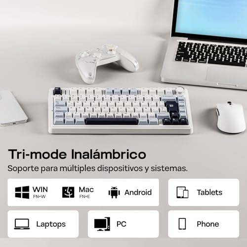 Image of EPOMAKER Aula F75 ISO-ES Wireless Mechanical Gaming Keyboard, 75% Spanish Layout with Knob, Creamy Gasket, Sound-Dampening, RGB, Hot-Swap, BT /2.4Ghz (Light Blue)