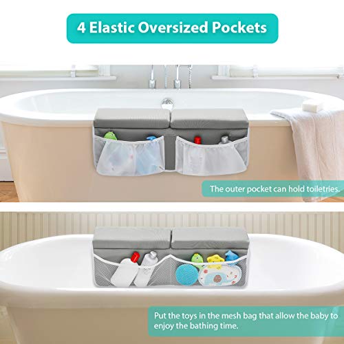 KingSo Bath Kneeler and Elbow Rest Pad Set 1.5'' Thick Baby Bath Kneeling Pad Non-Slip Thick Cushion Quick Drying Bathing Kneeling Mat Bathtub Knee Saver with 4 Mesh Bags 3 Squeeze Toys for Bathing