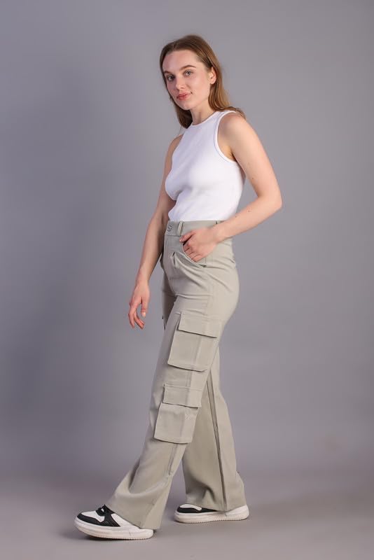 Image of HIGH Buy Women Korean 5 Pocket Cargo Comfort and Styles Baggy Super Lycra Pants for Women and Girls - Perfect High Waist Trousers for Women