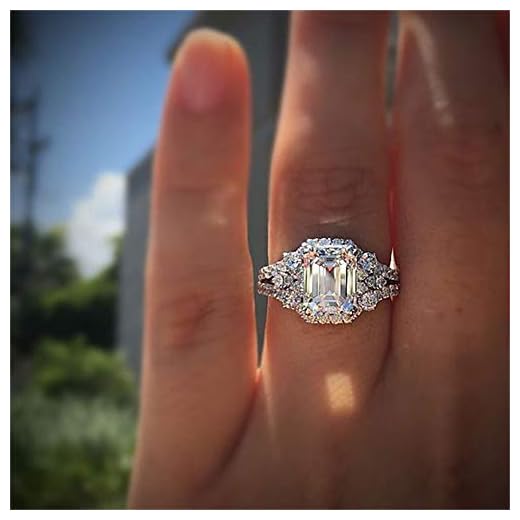 925 Sterling Silver Natural Topaz Ring Princess Square Cut 3ct Cubic Zirconia Promise Rings CZ Classical Eternity Engagement Wedding Band Ring for Women (US Code 6)