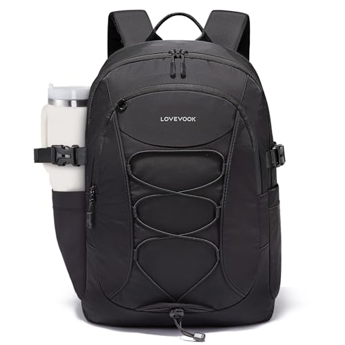 LOVEVOOK Laptop Backpack for Women Men with Pouch Pocket for Large Capacity Cup,15.6 Inch Waterproof Travel Work Computer Laptop Bag College Teacher Backpack Purse,Lightweight Hiking Backpack,Black