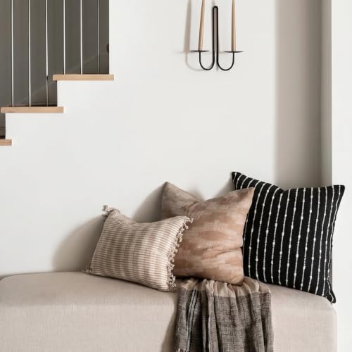 Image of Foindtower Decorative Striped Boucle Throw Pillow Covers 18x18 Inch Black