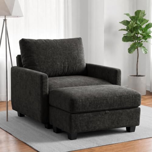 Image of Single Sofa with Storage Ottoman, 38 inch Modern Couch for Living Room