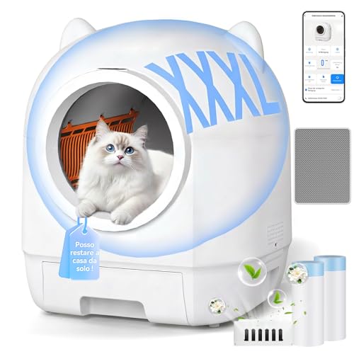 Devoko Lettiera Gatto Autopulente, Lettiera Autopulente Per Gatti XXL 90L, Doppio Sistema Anti-Odori E Protezioni Sicurezza Multiple, Controllo A Distanza Via APP, Ideale Per Famiglie Con Più Gatti