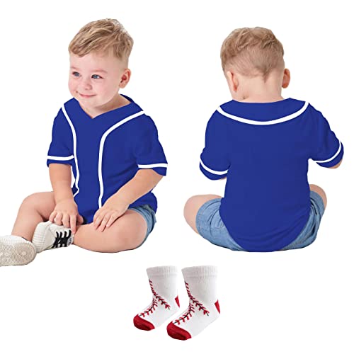 BAICAIYU Toddler Baseball Jerseys and Socks Suit Kids Blank Softball Shirt 1st Birthday Outfit Boys V-Neck Button Sports Tee2