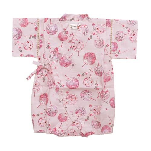 [こどもじかん] 甚平 ベビー ロンパース 女の子 グレコ 子供 キッズ 赤ちゃん じんべい じんべえ 花火大会 夏祭り 浴衣 夏 夕涼み会 XYZ(うちわピンク 80cm)（Amazon）