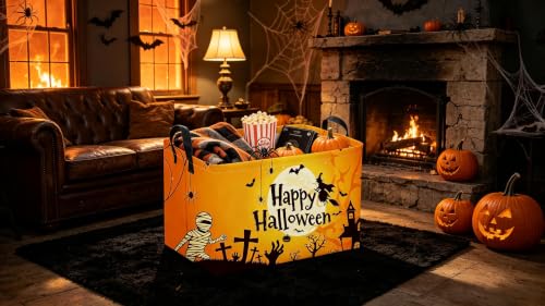 Image of Sanjiaofeng Rectangular Kids Basket Halloween Spooky Storage Bins,Gloomy Storage Basket with Handles.Clothers,Books,Kid's Gifts Bins.Halloween Party Baskets(Moon Halloweens‌)