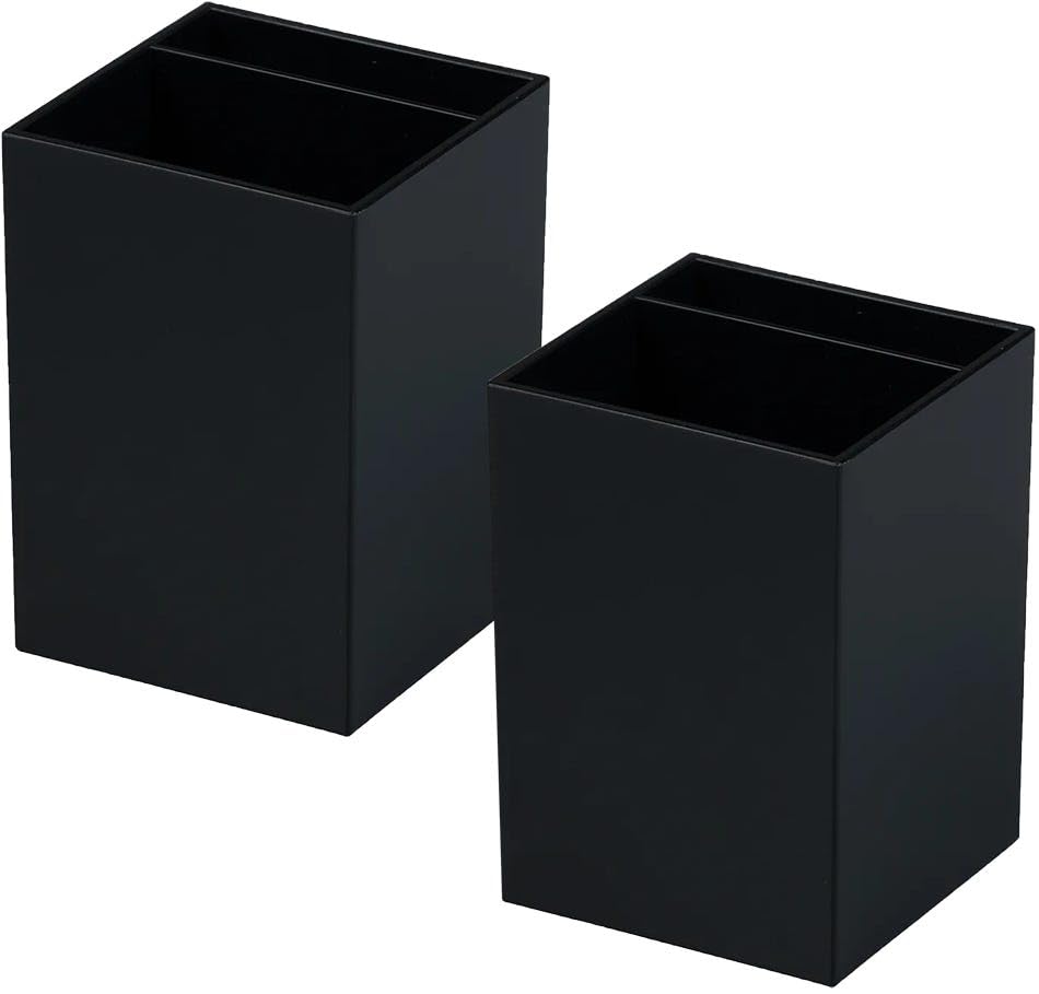 Image of JAM PAPER Plastic Pen Holders - Black Desktop Pencil Cups - 2 /Pack