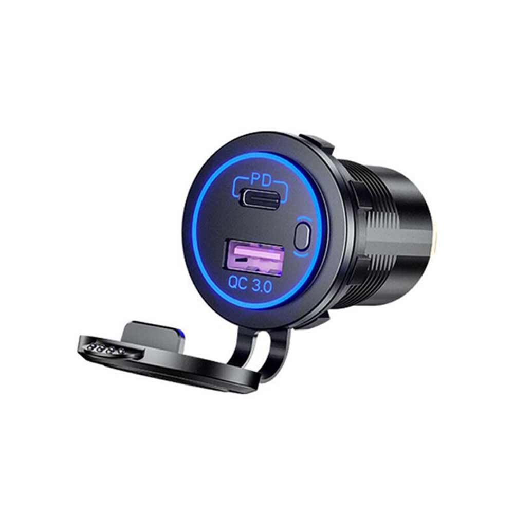 Fast Charging PD+QC3.0 with Switch Button for Marine Truck Motorcycle Car etc