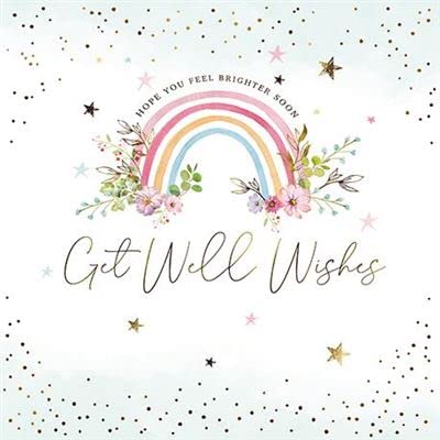 Get Well Card - Feel Brighter Soon - Rainbow, Flowers and Stars with Foil Finish - Eco-Friendly and Recyclable - by Paper House