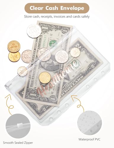 Image of A6 Budget Binder for Money Saving, Budget Planner, Money Organizer for Cash | with 8 Cash Envelopes, Budget Sheets & Rose Gold Category Stickers, PU Leather, Light Brown Embossed Floral