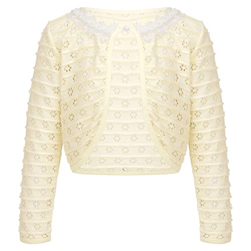 Toddler Kids Girls Lace Neck Long Sleeve Hollow Shrug Cardigan Top Casual Outdoor Party Dress Cover Up