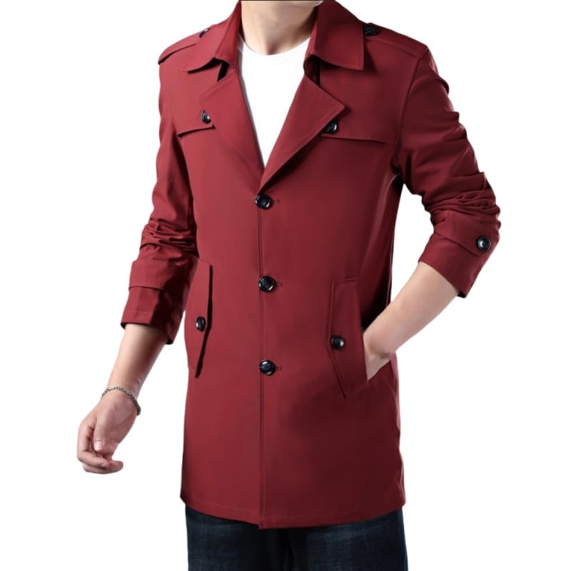Generico Trench Uomo, Cappotto Mod Di Media Lunghezza Monopetto Con Revers, Giacca Con Tasche, Classico Spesso, Casual Da Lavoro, Elegante, Vestibilità Aderente, Soprabito