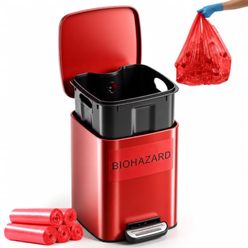 Geiserailie 1 Set 1.6 Gallon Metal Biohazard Trash Can, Foot-Operated Lid
