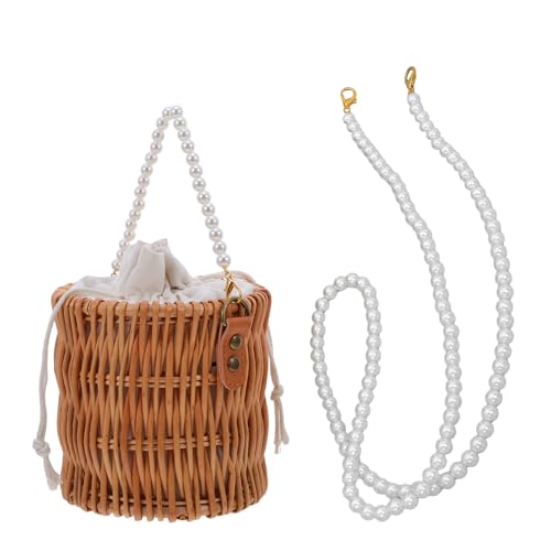 Petit paquet en paille naturel et sa chaîne imitation perles