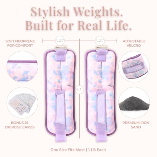 Image of Wrist & Ankle Weights for Women, Ideal for Fitness Workout, Gym, Pilates, Dance, or Yoga, Includes Exercise Guide & Mesh Travel Bag, 1 Pair, 1 Lb Each, Pink Zebra Print