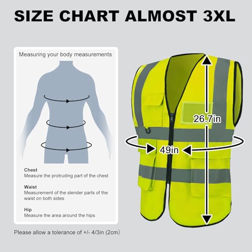 Image of 10 Pack Reflective Safety Vests with Pockets & Zipper, High Visibility Yellow Construction Vest for Men Women, Durable ANSI Class 2 Work Vest Strips Vests for Outdoor Work