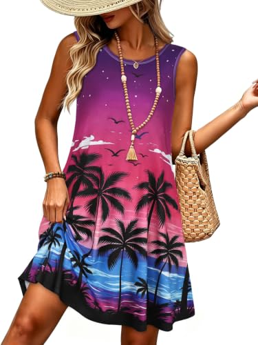 Image of elescat Women's Summer Dresses 2026 Beach Casual Sleeveless Floral Print Tank Loose Sundress with Pocket