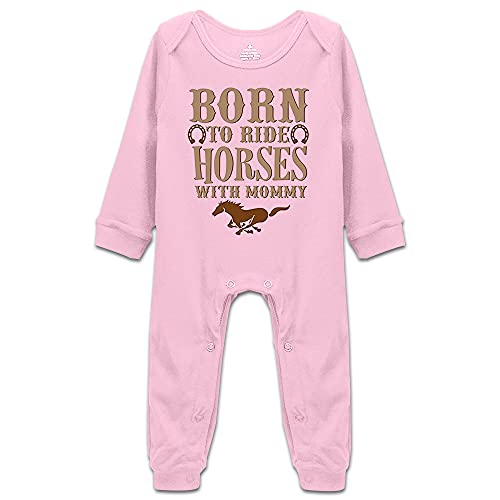 Image of DOQOSESHY Born to Ride Horses with Mommy Baby Bodysuit Short/Long Sleeve Jumpsuit Rompers, 3 Months