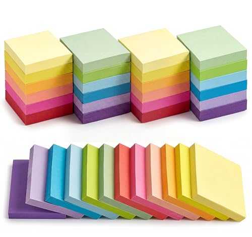 Agoer Mini Sticky Notes - 100 Sheets/Pads 50 x 38mm Small Sticky Notes 24 Pack and 12 Colours Super Adhesive Note Pads for Office Home School Lists & Reminders