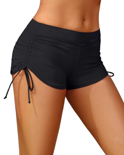 Holipick Solid Black Women Swim Shorts Tummy Control Swim Bottoms Boyleg Swimsuits Shorts Bathing Suit Bikini Bottoms S
